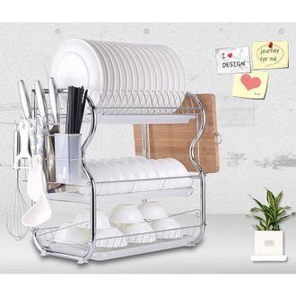 OEM &Eacute;gouttoir &Agrave; Vaisselle - 3 &Eacute;tages - Acier Chrom&eacute; Et Pp - 42 X 25 X 43,5 Cm - Pour Cuisine Domestique - 1 Pi&egrave;ce