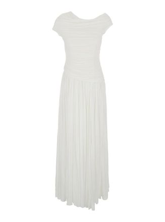 SIMKHAI Rhiannon White One-Shoulder Midi Dress With Gathered Bodice And Pleated Skirt In Tech Fabric Woman