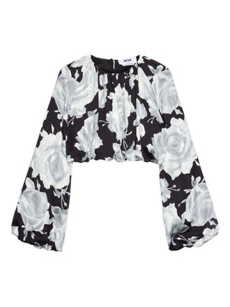 Msgm floral long-sleeve blouse - women - Fabric - 40 - Black
