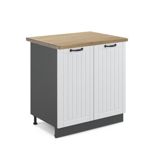 Vicco Armario Bajo Para Fregadero Fame-line, Blanco Casa De Campo, 80 Cm, Et Roble Vicco