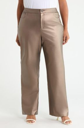Anne Klein Metallic Faux Leather Bootleg Pants in Natural Clay Metalli at Nordstrom, Size 24W