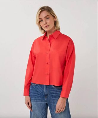 Esqualo Cropped Folded Cuff Blouse In Chili Red