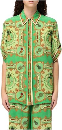 Alemais Shirts, female, Green, Size: L Baroque Print Silk Shirt for Women
