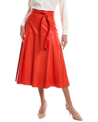 Oscar De La Renta Silk-Lined A-Line Leather Skirt