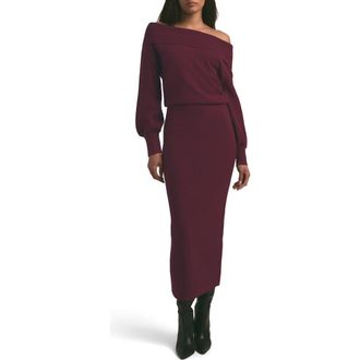 Favorite Daughter The Irene Off the Shoulder Long Sleeve Maxi Sweater Dress in Sangria Nights at Nordstrom, Size Small