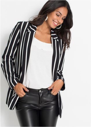 Bonprix Jackenblazer BONPRIX Blazer, Damen, Gr. 36, schwarz (schwarz, wollwei&szlig; gestreift), Obermaterial: 92% Polyester, 8% Elasthan. Futter: 100% Polyester, s