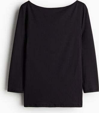 H&M Shirt mit U-Boot-Ausschnitt - Schwarz