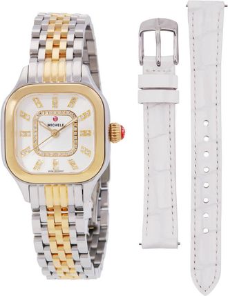 Michele Meggie Two-Tone 18K Gold-Plated Diamond Dial Watch Gift Set