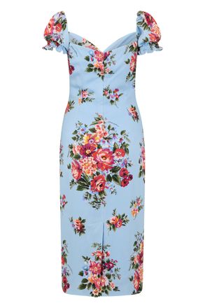 Dolce & Gabbana Womens Midi Silk Dress Light Blue Floral