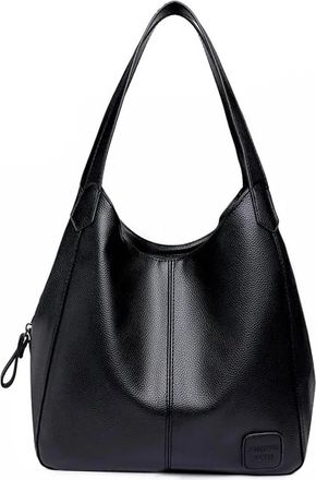 Generic Compatible For Casual Large Capacity Soft Leather Handbag Womens Lightweight Versatile Single Shoulder Tote Bag(Black)