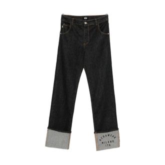 GCDS Straight Fit Jeans, female, Black, W26, Black Cuffed Hem Jeans Logo Detail