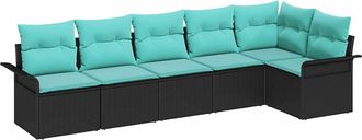 vidaXL Conjunto De Sof&aacute; De Jard&iacute;n 6 Uds. Negro Rat&aacute;n Sint&eacute;tico Vidaxl