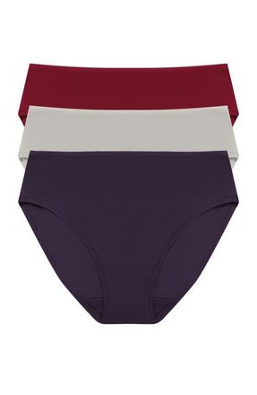 Natori Bliss Bare Cotton Hipster 3-Pack in Purple Dusk/smoky/dk Red at Nordstrom, Size Medium