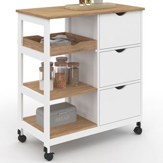 IDMarket Credenza Muna 3 Cestini + 1 Vassoio Estraibile Effetto Bianco E Faggio L.76 Cm