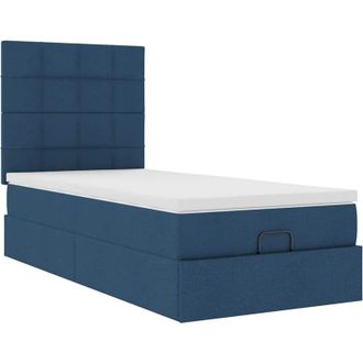 vidaXL Cama Otomana Con Colch&oacute;n Tela Azul 100x200 Cm Vidaxl