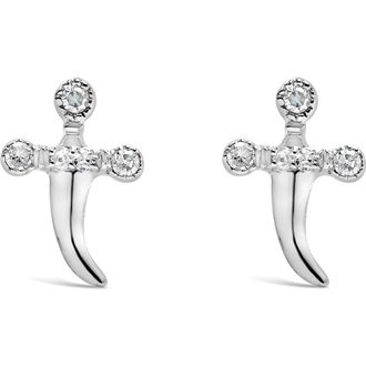 House of Brilliance 925 Sterling Silver Diamond Accent Knife Earrings in White at Nordstrom