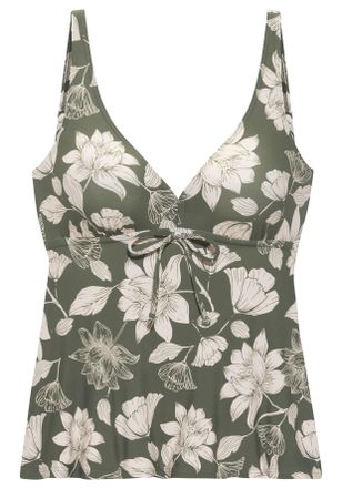 s.Oliver B&uuml;gel-Tankini-Top S.OLIVER Lady, Damen, Gr. 44, Cup D, beige (oliv, creme), Microfaser, Recycling-Polyamid, gebl&uuml;mt, Bikini-Oberteile B&uuml;gel-Tankini-To