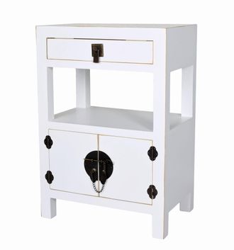 OEM Mesita De Noche De Madera Blanca Estilo Consola Asi&aacute;tica
