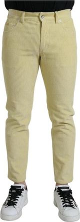 Dolce & Gabbana Gele Corduroy Logo Skinny Jeans - Heren - Chinos - Geel - M - Katoen - Broeken