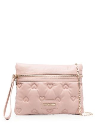 Love Moschino embossed heart zipped pouch - women - Polyurethane - OS - Pink
