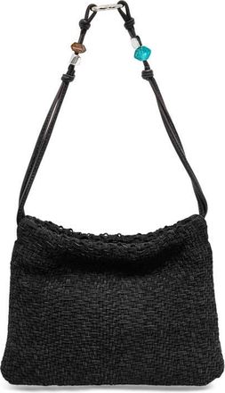 Aim&eacute;e Tie Breaker Shoulder Bag in Black Woven Suede at Nordstrom
