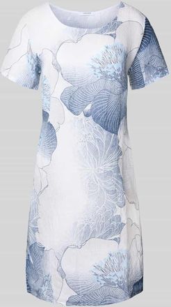 Zabaione Tailliertes Knielanges Kleid aus Leinen-Baumwoll-Mix in Weiss, Größe XL