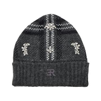 Ermanno Scervino Wool Hat with Crystals - Dames - Hoeden - Grijs - ONE Size - Wol - Accessoires
