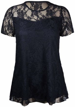 Generic New Ladies Womens Floral Lace Short Sleeve Flower Lined Patterned Stretch T-Shirt Tunic Party Top Plus Size UK 14-28 (26/28 UK, Black)