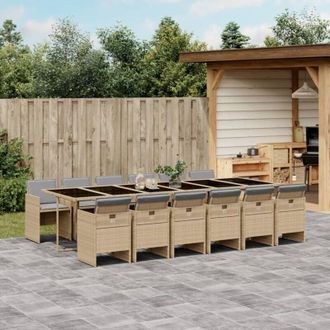 vidaXL Set Comedor De Jard&iacute;n Con Cojines 13 Pzas Rat&aacute;n Sint&eacute;tico Beige Vidaxl