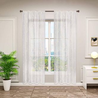 Woltu Woltu Tende Trasparenti Senza Occhielli Per Soggiorno Camera Da Letto 2 Pannelli Voile Beige 140x225cm,tenda Senza Cinghie