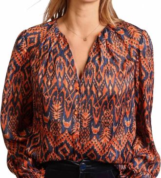 Jade Yoga Tribal Print Blouse In Metallic Rust