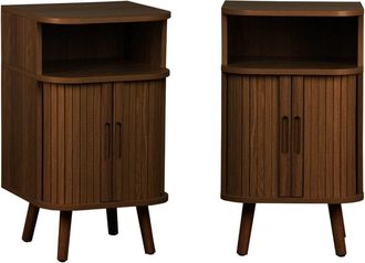 Sweeek Mesita de noche con 2 puertas correderas y 1 nicho, set de 2, nogal