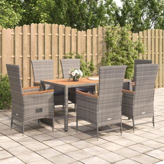 vidaXL Set Comedor Jard&iacute;n 7 Pzas Y Cojines Rat&aacute;n Sint&eacute;tico Gris Vidaxl