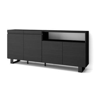 Skraut Home Aparadores Para Sal&oacute;n, Gran Capacidad De Almacenaje, 200x87x35cm, 4 Puertas, Dise&ntilde;o Industrial, Estilo Moderno, Negro - Skraut Home