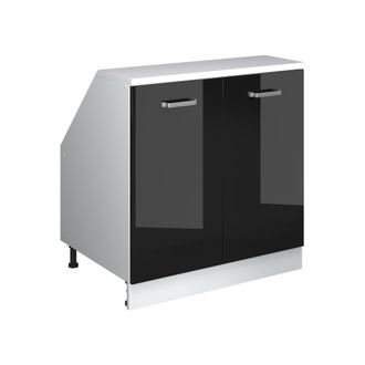 Vicco Armario De Cocina Para Techo Inclinado R-line, Negro Brillo Intenso, 80 Cm Con 2 Puertas, 60 Cm De Profundidad, Vicco