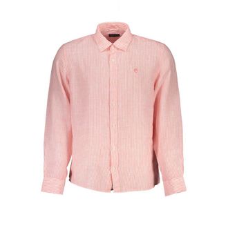 North Sails Mens Linen Shirt Pink Stripe - Coral - Size X-Large