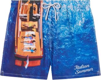 MC2 Saint Barth Vibrant Boat Print Swim Shorts with Drawstring Waistband