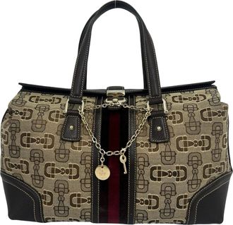 Gucci Brown Red Color Canvas Leather Handbag Tote Bag (Pre-Owned)