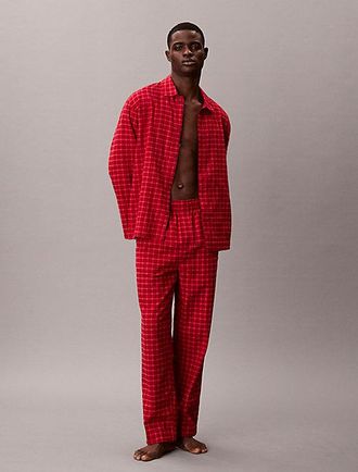 Calvin Klein Conjunto de pantalón con botones de franela para estar en casa