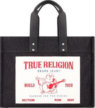 True Religion Large Washed Denim Tote in Black at Nordstrom
