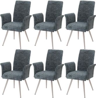 Hhg Hhg - Juego De 6 Sillas De Comedor 219, Silla Con Reposabrazos, Acero Inoxidable Cepillado Tela/textil Chenilla Oeko-tex, Azul-verde