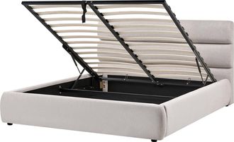 Beliani Cama Tapizado De Tela De Lino Sint&eacute;tico 160 X 200 Cm Con Almacenaje Somier Elevable Gris Bonifacio