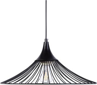 Beliani L&aacute;mpara Colgante Negra Con Dise&ntilde;o Industrial De Metal Pantalla Abierta De Alambre Negro Giona