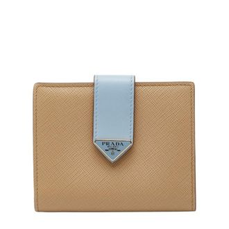 Prada Beige Blue Saffiano Leather Wallet (Bi-Fold) (Pre-Owned)