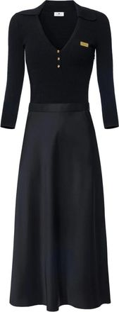 Elisabetta Franchi Midi Jurk met Satijnen Rok - Dames - Casual kleedjes - Zwart - XL - Satijn - Kleedjes