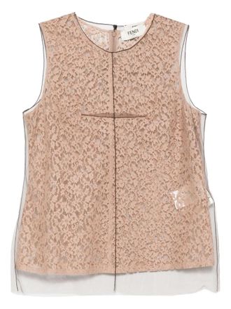 Fendi Beige Crew Neck Printed Top