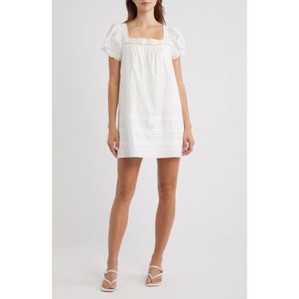 Reformation Joliette Eyelet Trim Puff Sleeve Minidress in White at Nordstrom, Size X-Small