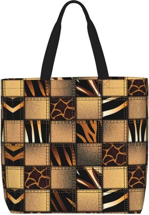 Generic Women Handbag Denim Leopard Patchwork Women Tote Bag Reusable Folding Crossbody Bags, For Swim, Christmas, Wedding, Holiday, Graduation