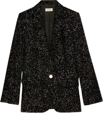 Zadig&Voltaire Jassen, Dames, Zwart, S, Leer, Velvet Blazer