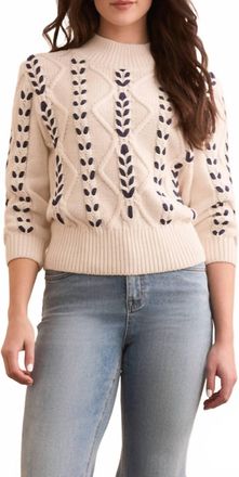 Tribal Mock Neck Knit Sweater In Moon Stone